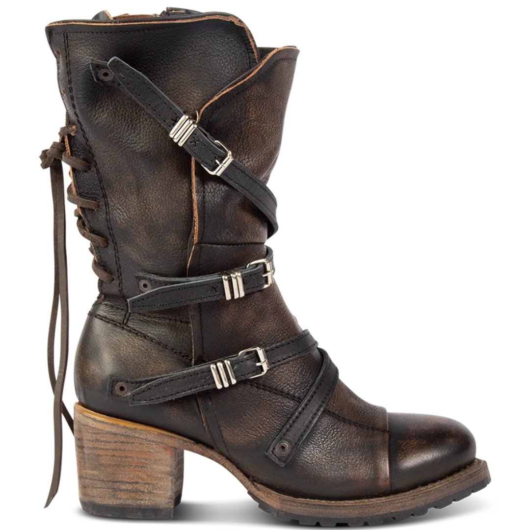 Freebird Ladies Cora Black Buckle Strap Leather Boot CORA-BLK
