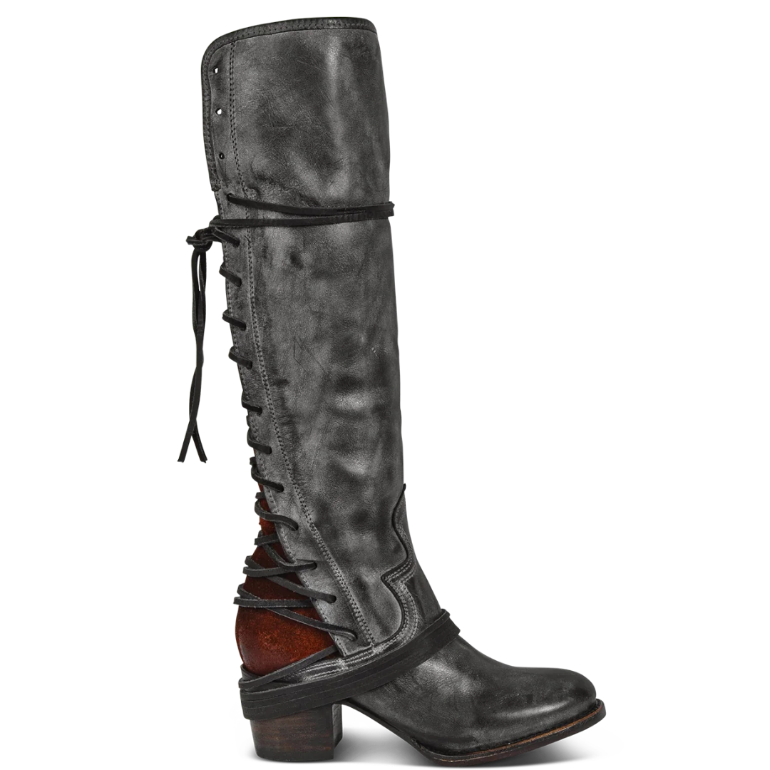 Freebird Ladies Coal Black Leather Lace Up Tall Western Boot COAL-BLK