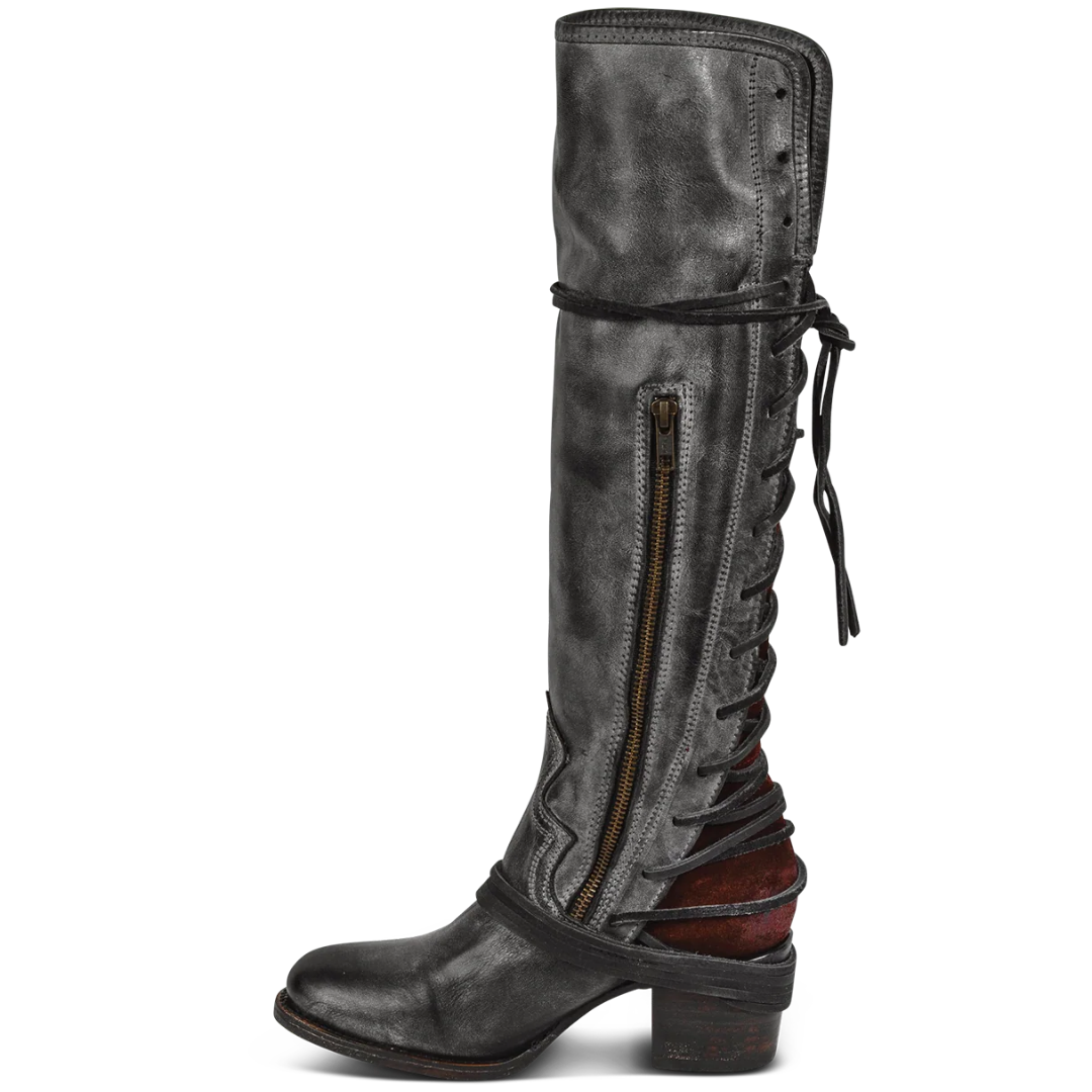 Freebird Ladies Coal Black Leather Lace Up Tall Western Boot COAL-BLK