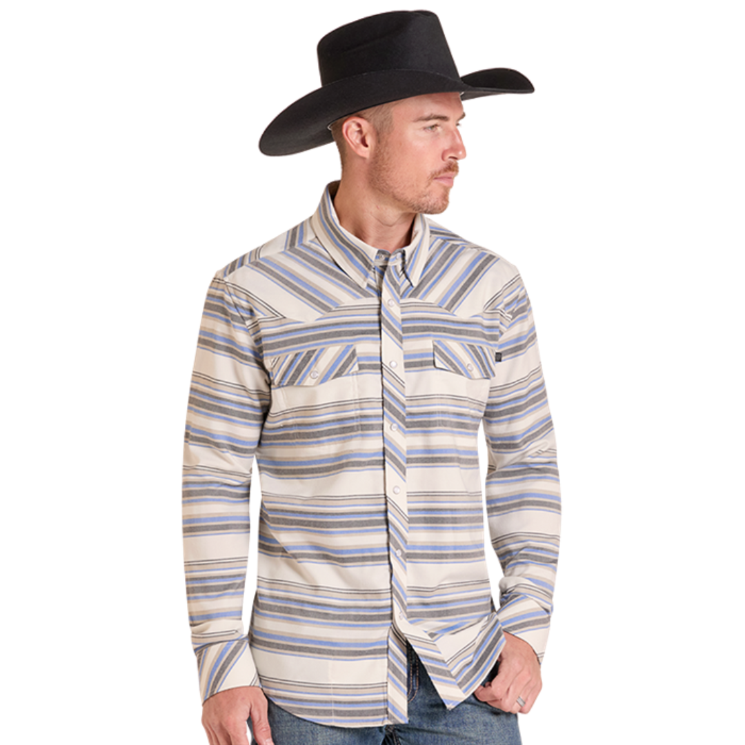 Rock & Roll Denim Men's Tek Tan Striped Stretch Flannel BMN2S09474