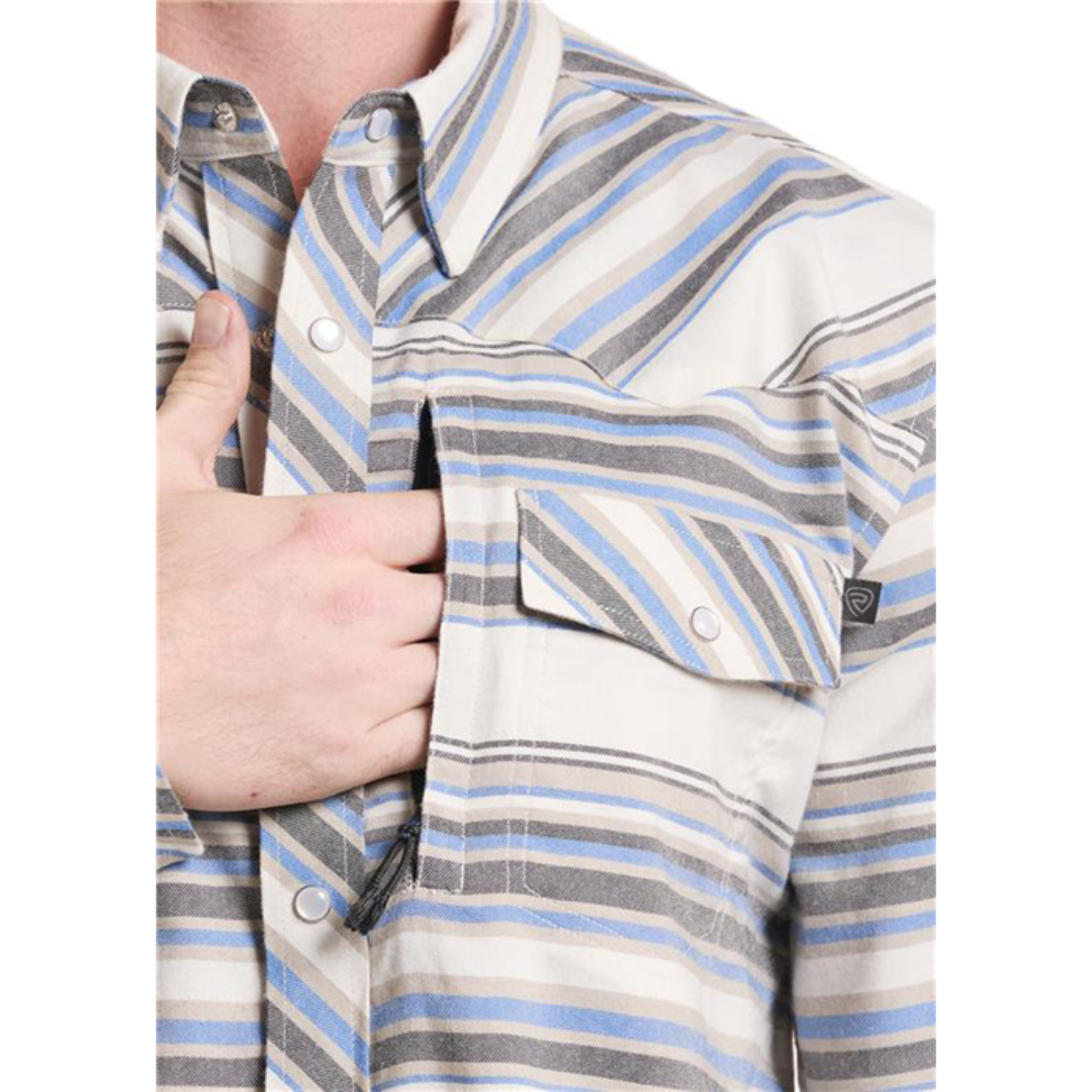 Rock & Roll Denim Men's Tek Tan Striped Stretch Flannel BMN2S09474