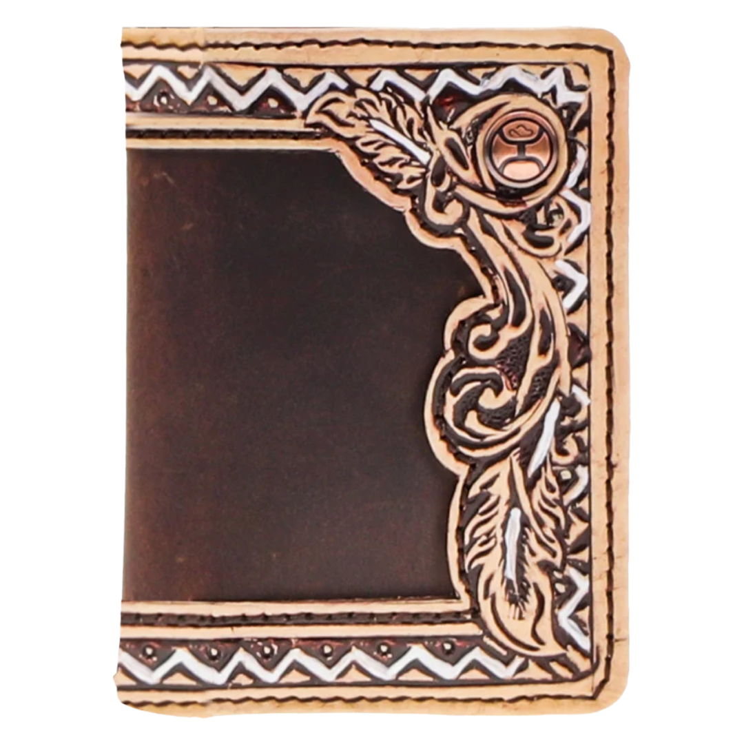 Hooey War Paint Hand Tooled Aztec Leather Bifold Money Clip Wallet HFW030-BRTN