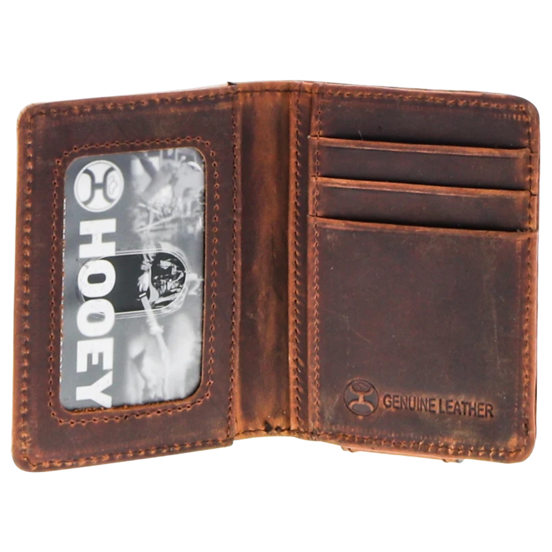 Hooey War Paint Hand Tooled Aztec Leather Bifold Money Clip Wallet HFW030-BRTN