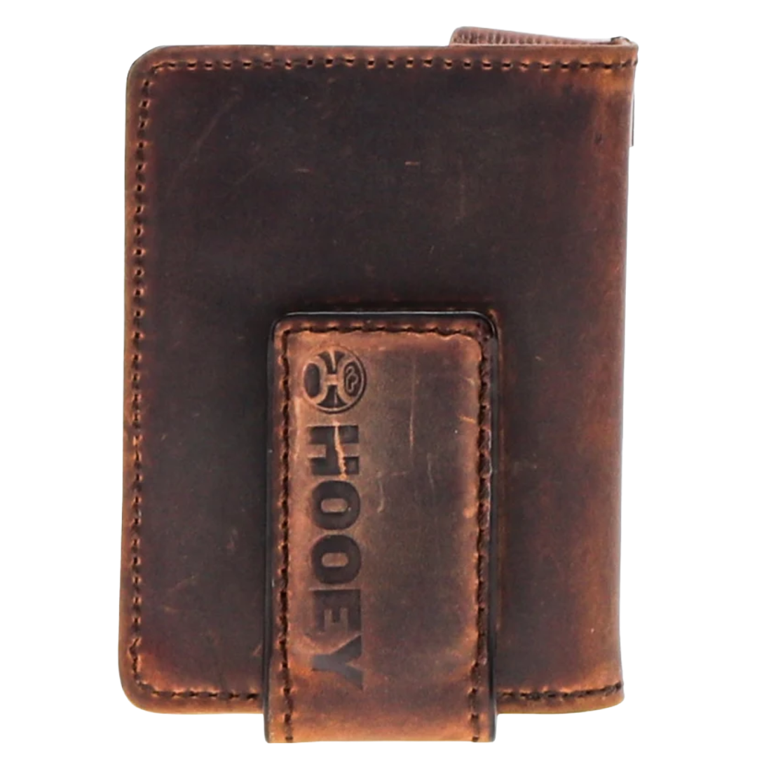 Hooey War Paint Hand Tooled Aztec Leather Bifold Money Clip Wallet HFW030-BRTN