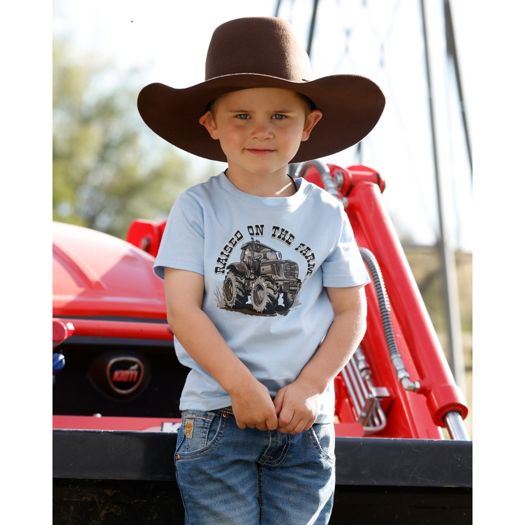 Cinch Boy's Infant "Raised on the Farm" Light Blue T-Shirt MTT7672074