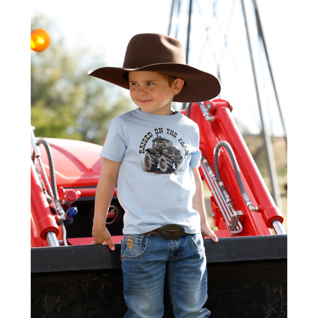 Cinch Boy's Toddler "Raised on the Farm" Light Blue T-Shirt MTT7671111
