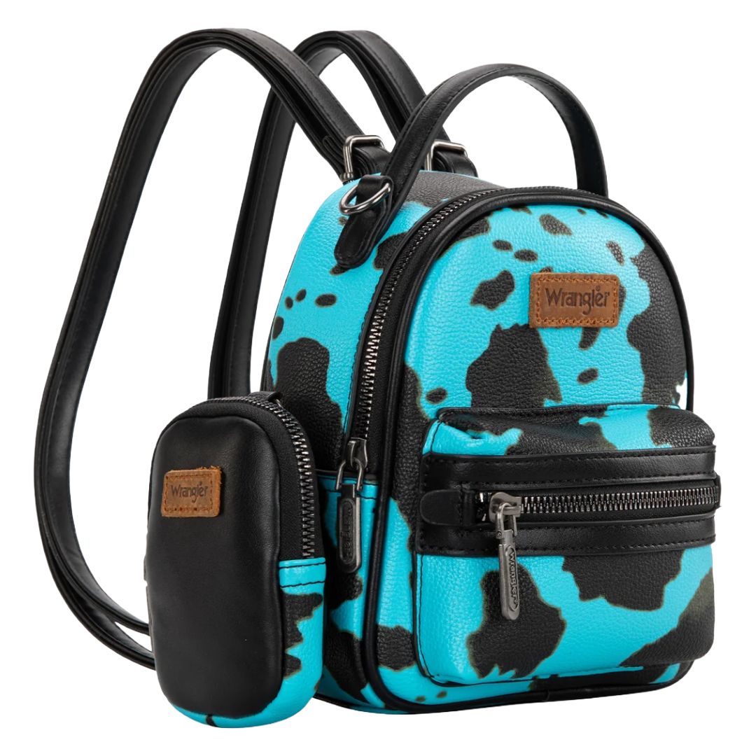 Wrangler Ladies Turquoise Cow Print Mini Backpack With Coin Pouch WG133-8600TQ