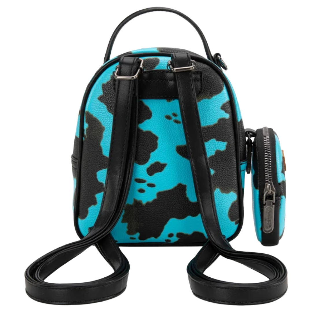 Wrangler Ladies Turquoise Cow Print Mini Backpack With Coin Pouch WG133-8600TQ