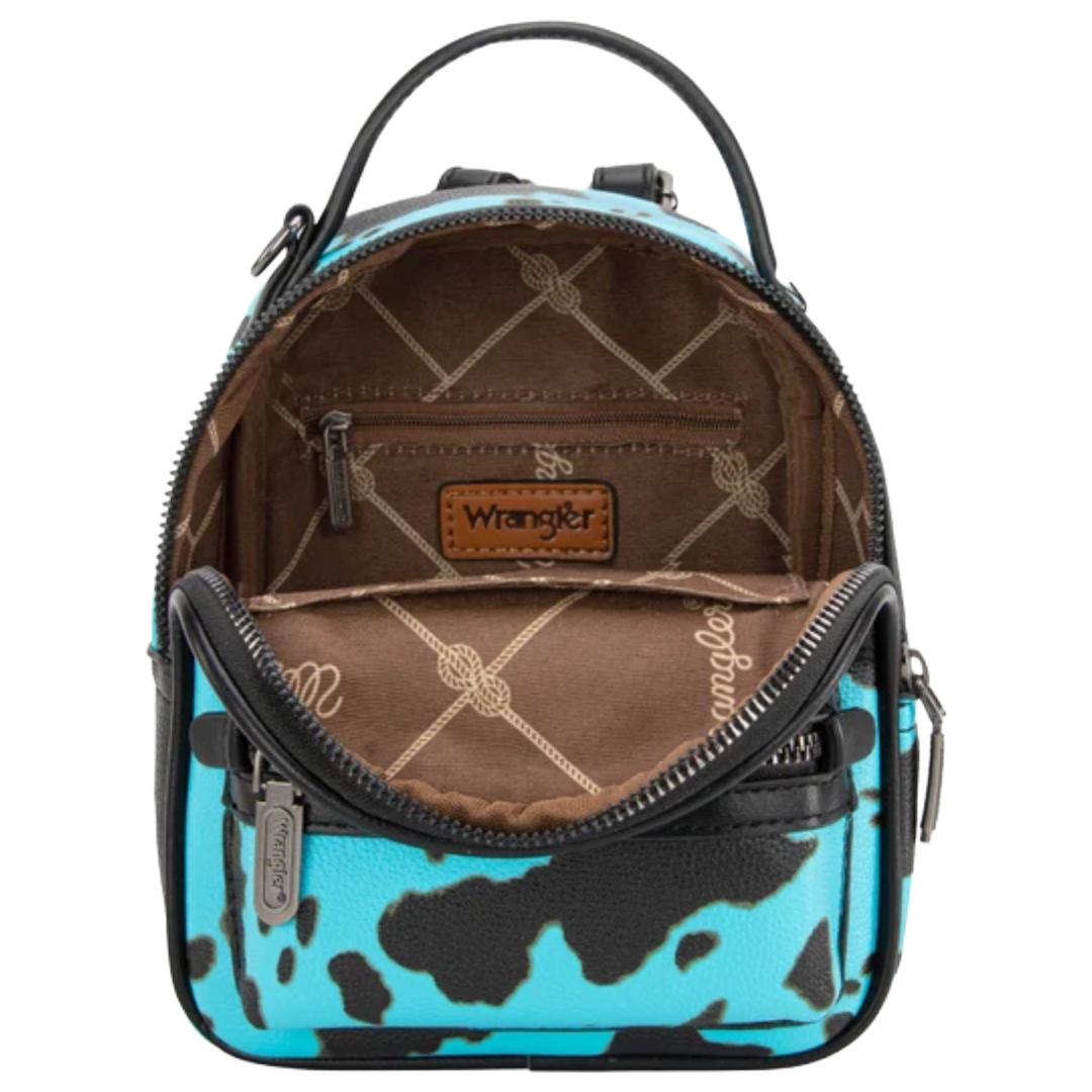 Wrangler Ladies Turquoise Cow Print Mini Backpack With Coin Pouch WG133-8600TQ