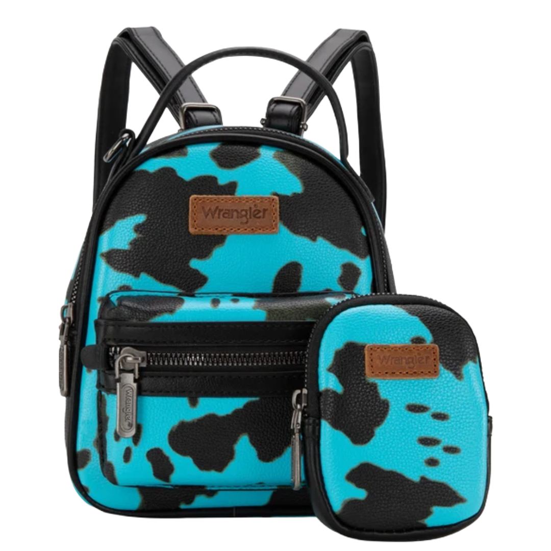 Wrangler Ladies Turquoise Cow Print Mini Backpack With Coin Pouch WG133-8600TQ