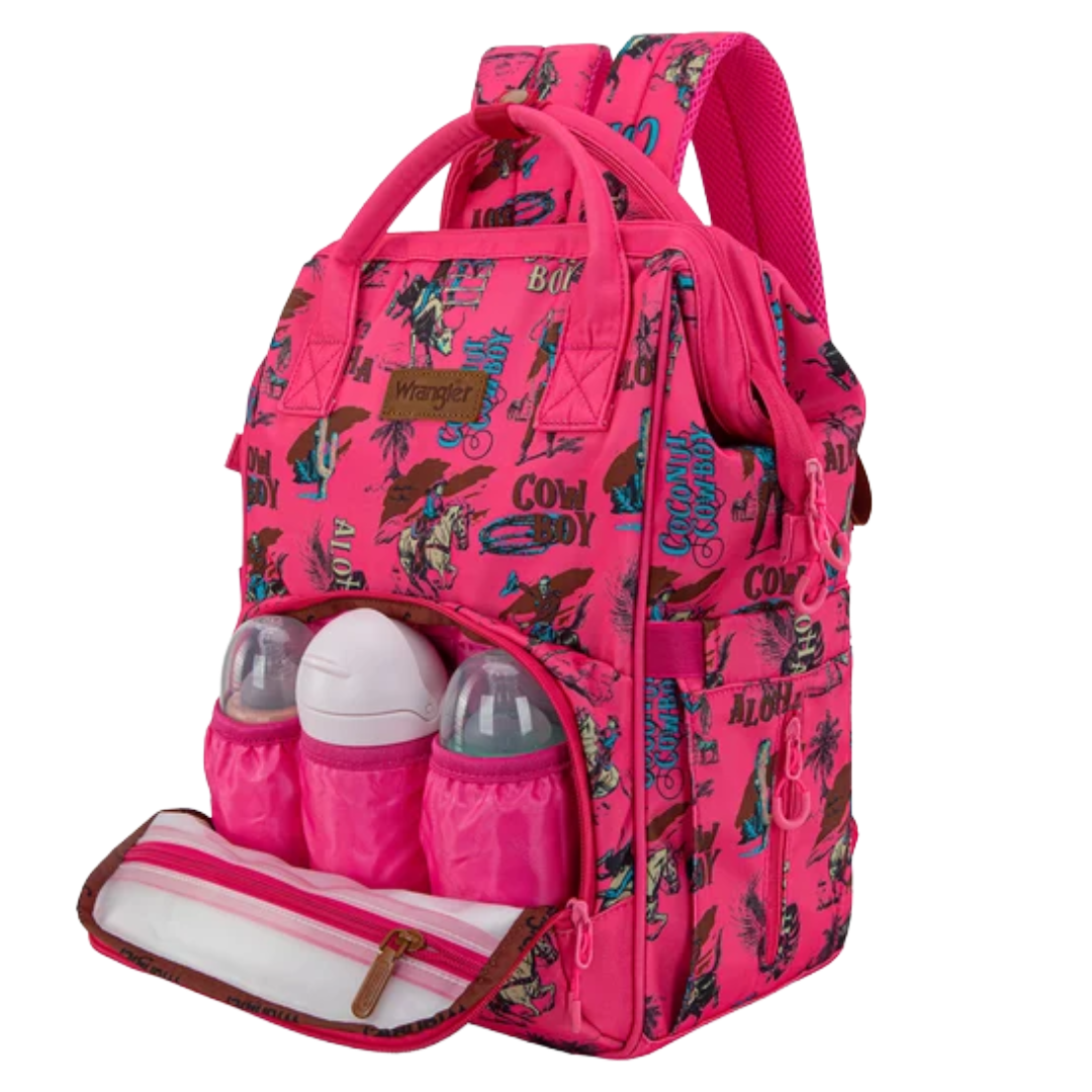 Wrangler Cowboy Printed Dark Pink Callie Backpack/Diaper Bag WG2204-91102DPK