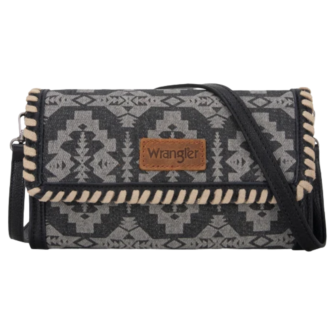 Wrangler Ladies Black Southwestern Print Wristlet Wallet Crossbody Bag WG2212-C012BK