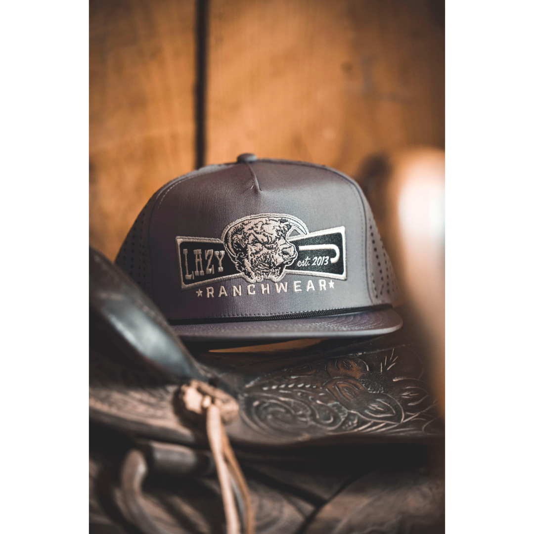 Lazy J Ranch Grey Diamond Banner Performance Rope Trucker Cap CHARPERJ
