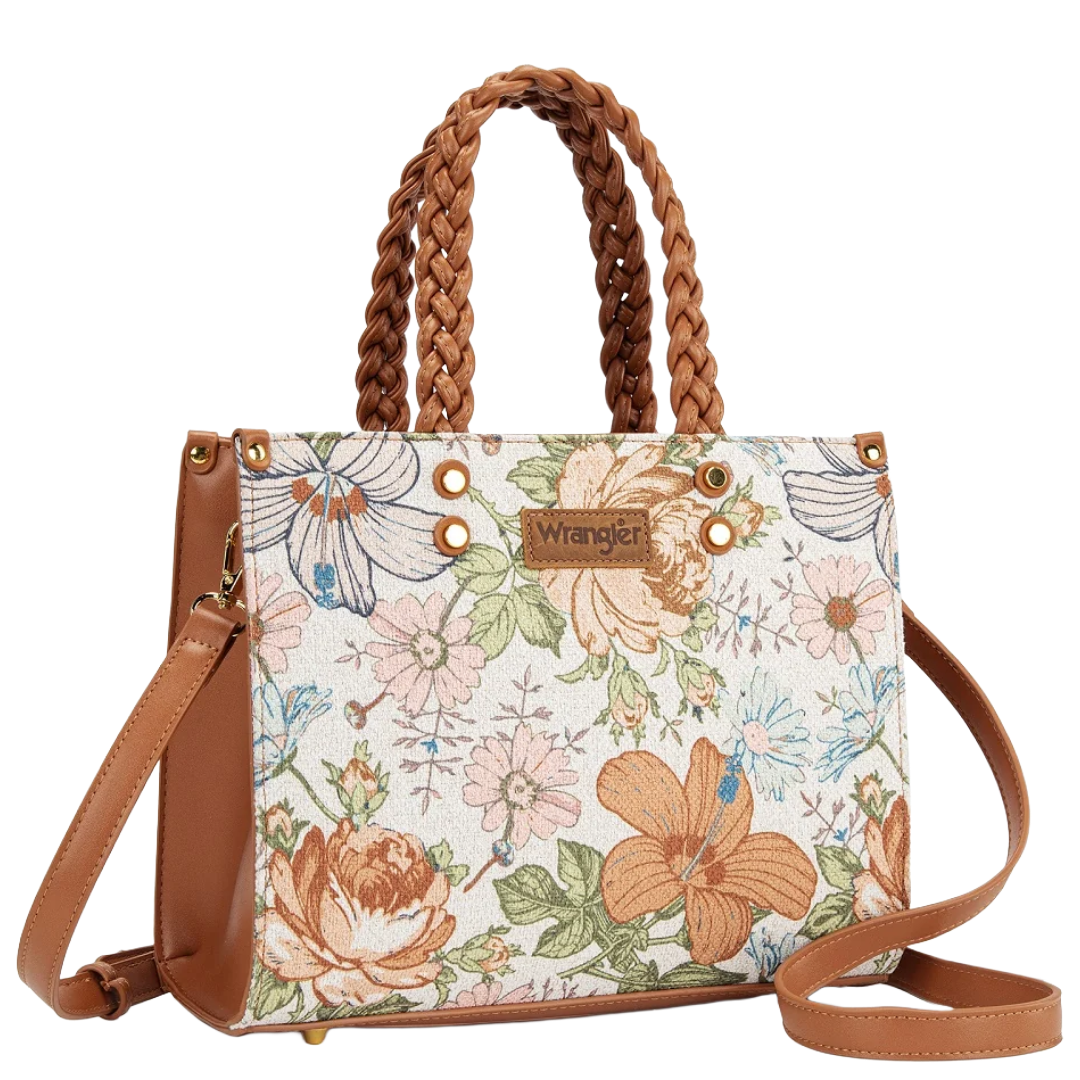 Wrangler Ladies Brown Floral Print Braided Tote Bag WG438-8120BR