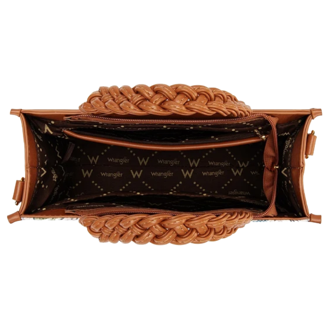 Wrangler Ladies Brown Floral Print Braided Tote Bag WG438-8120BR