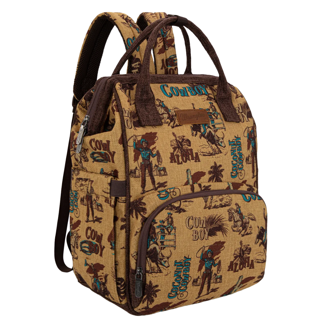 Wrangler Ladies Vintage Retro Cowboy Cool Print Dark Yellow Backpack WG60-9110DK-YL