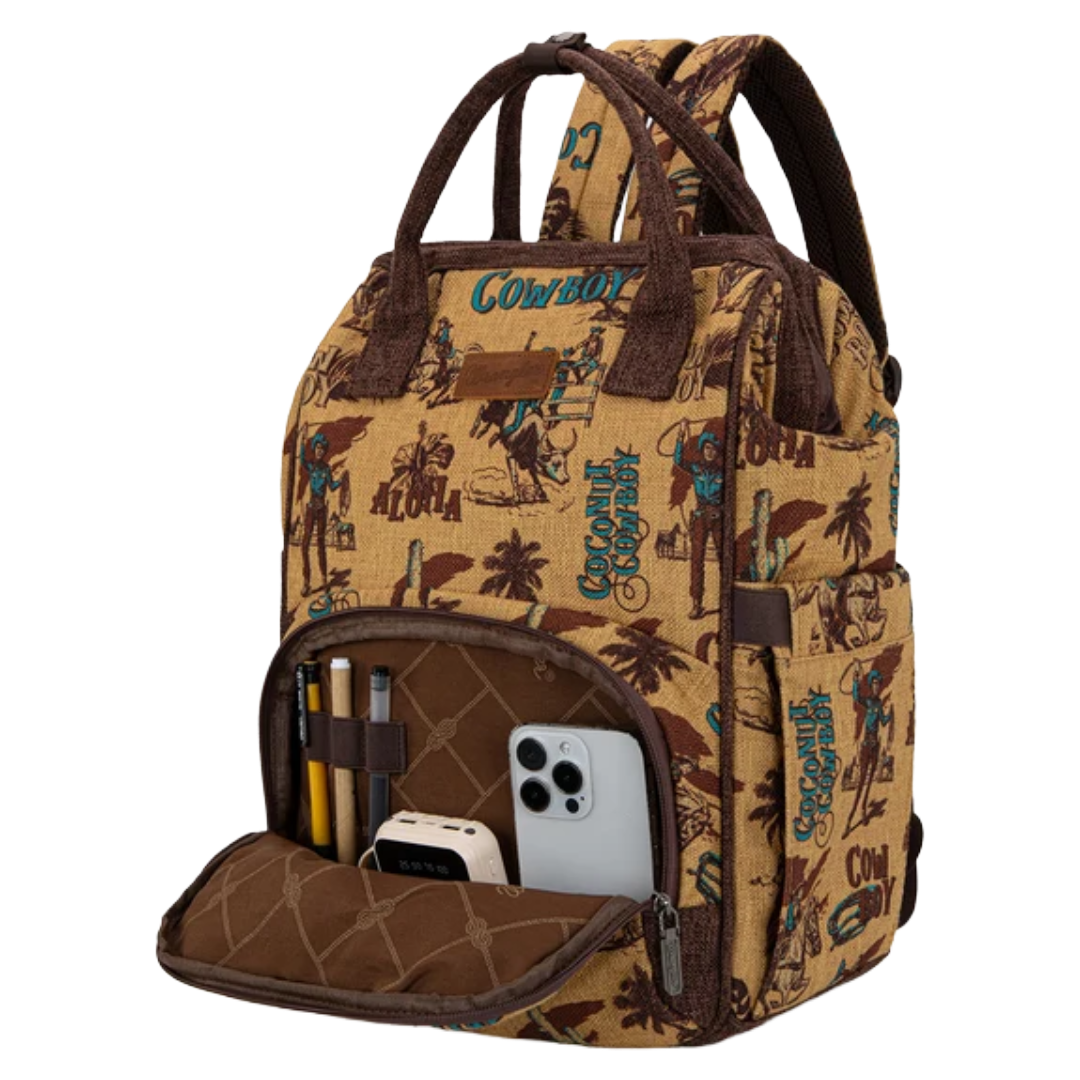 Wrangler Ladies Vintage Retro Cowboy Cool Print Dark Yellow Backpack WG60-9110DK-YL