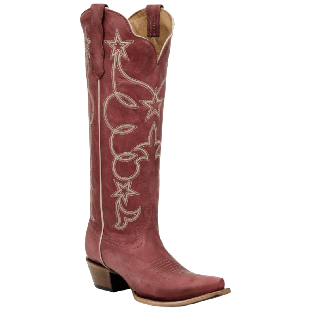 Circle G by Corral Ladies Red Embroidery Stars Tall Top Western Boot L6443