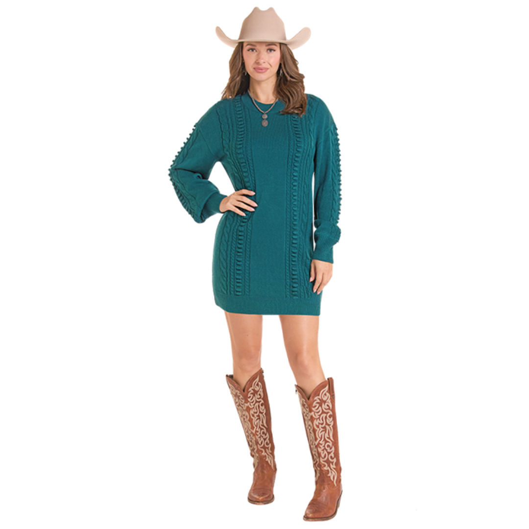 Rock & Roll Denim Ladies Teal Sweater Knit Dress BWD2R09395