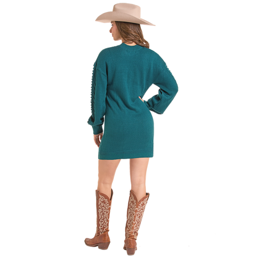 Rock & Roll Denim Ladies Teal Sweater Knit Dress BWD2R09395