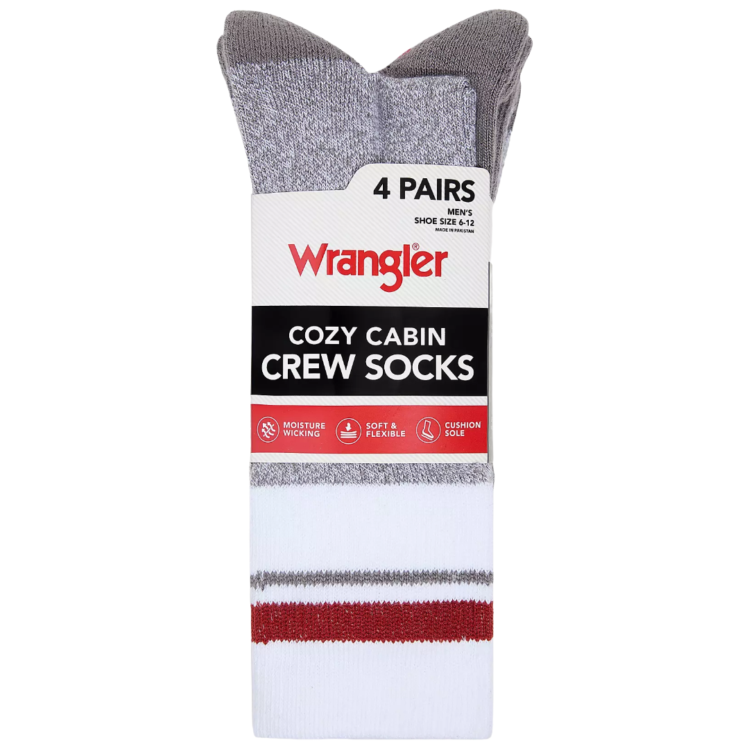 Wrangler Men's FiveStar Premium Grey Comfort Stretch 4-Pack Crew Socks WFE03M2600-GRY