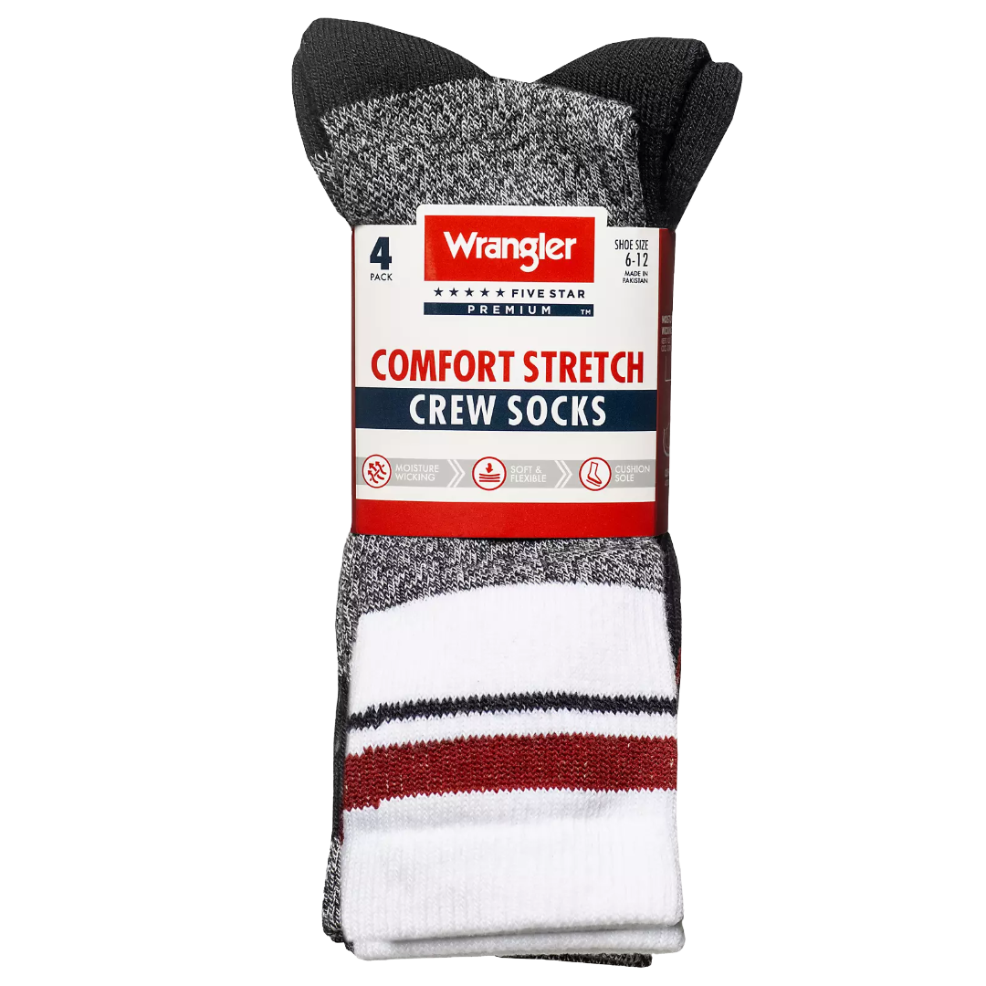 Wrangler Men's Cozy Cabin Black Comfort Stretch 4-Pack Crew Socks WFE03M2600-BLK