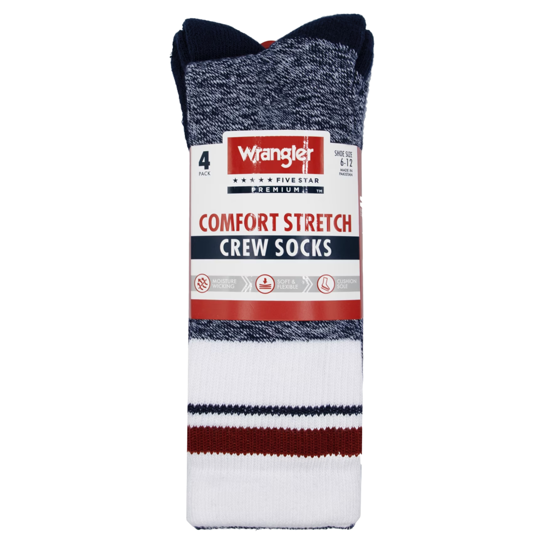 Wrangler Men's Cozy Cabin Naval Academy Comfort Stretch 4-Pack Crew Socks WFE03M2600-NVY