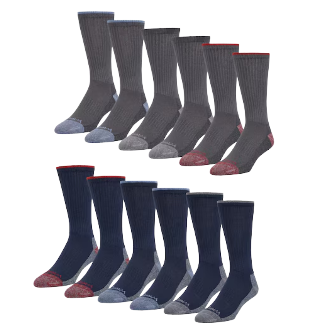 Wrangler Workwear Men's Ultra Dry Denim Assorted 6-Pack Crew Socks WWD03M2287