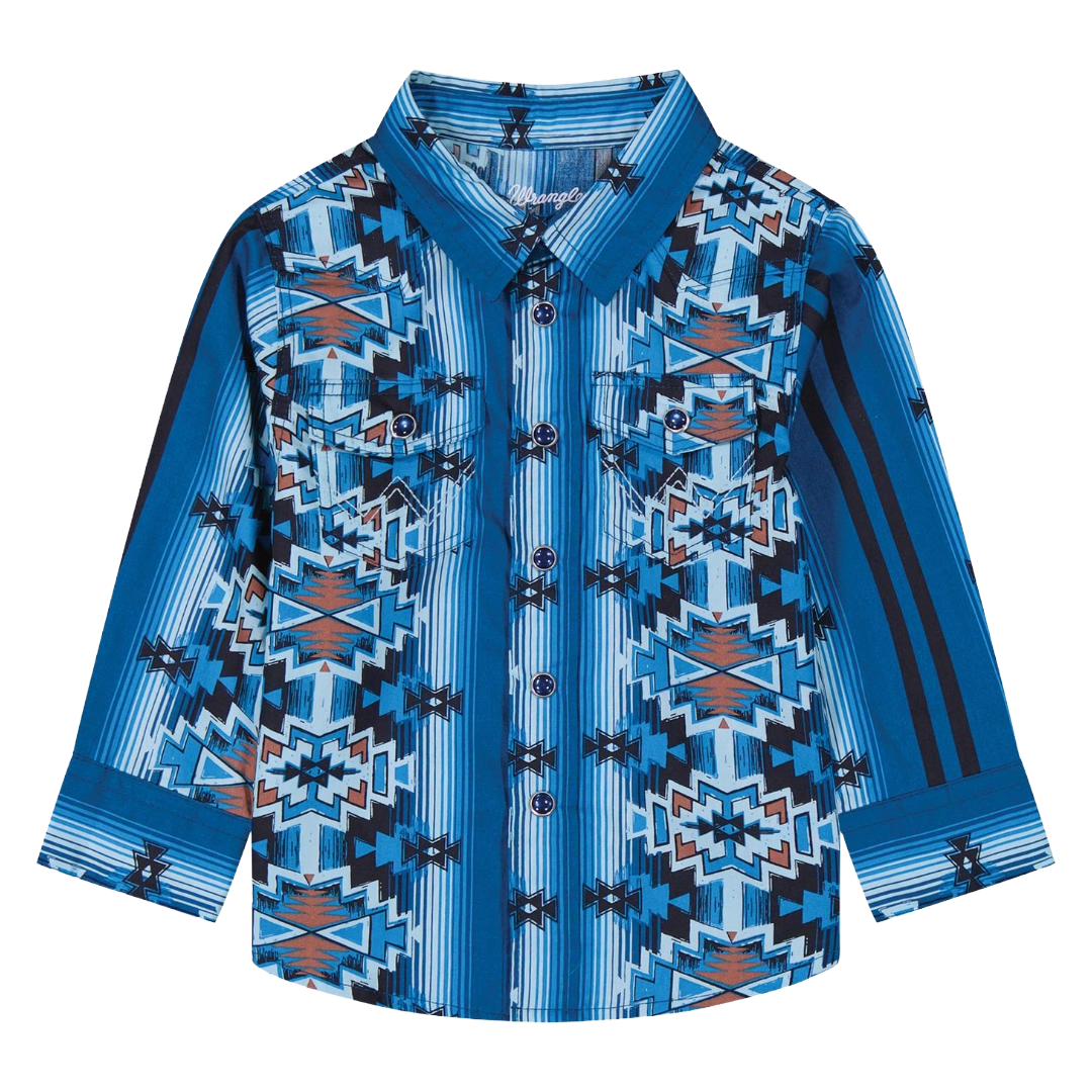 Wrangler Baby Boy's Western Blue Southwestern Snap Shirt 112384734