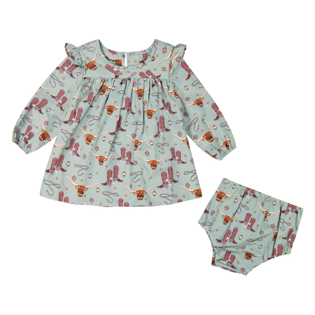 Wrangler Baby Girl's Blue Western Print Trapeze Dress 112385531