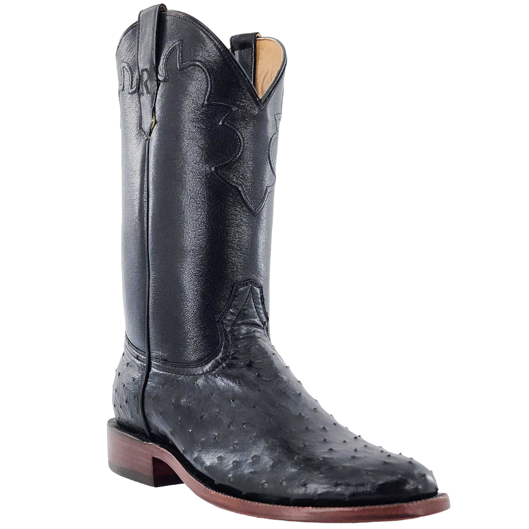 R. Watson Men's Black Full Quill Ostrich Leather 12" Western Boot RW4000-5
