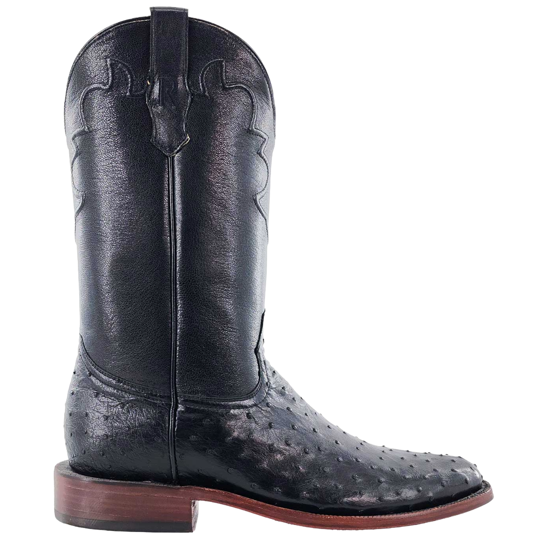R. Watson Men's Black Full Quill Ostrich Leather 12" Western Boot RW4000-5