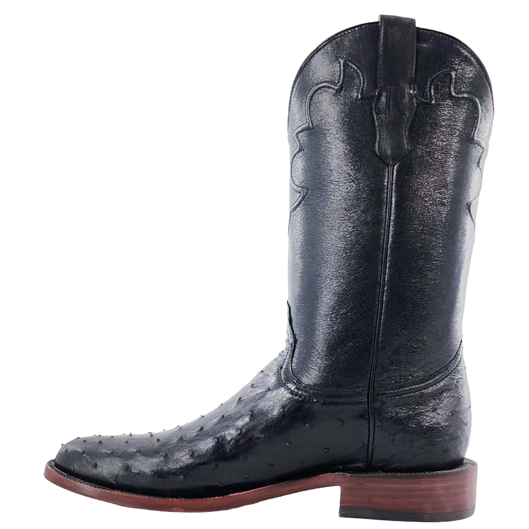 R. Watson Men's Black Full Quill Ostrich Leather 12" Western Boot RW4000-5