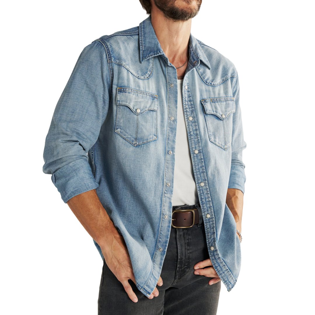 Tecovas Men's Light Wash Denim Pearl Snap Shirt 40439LWD