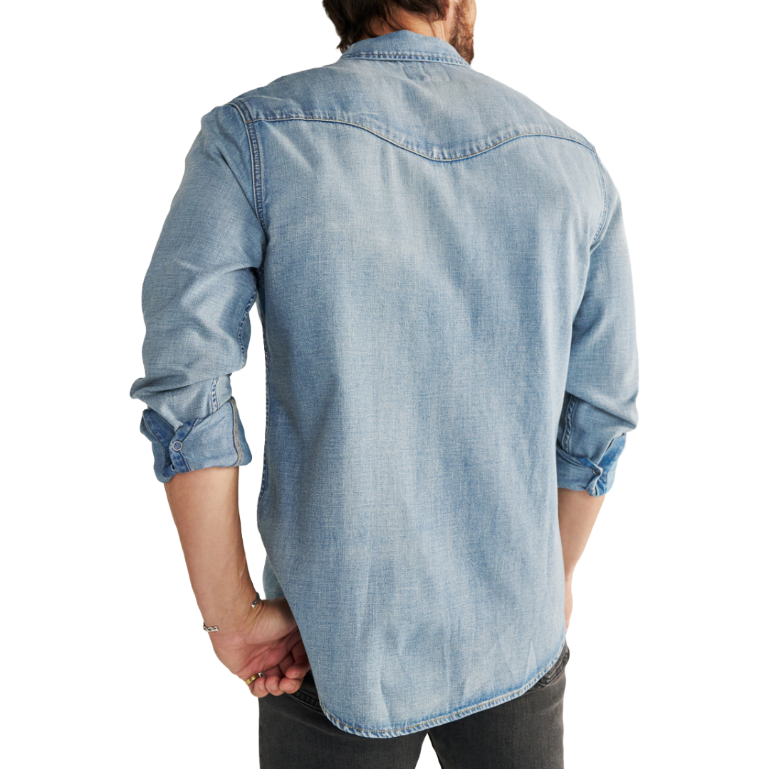 Tecovas Men's Light Wash Denim Pearl Snap Shirt 40439LWD