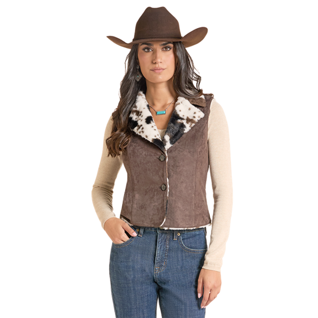 Powder River Outfitters Ladies Brown Microsuede & Cowhide Vest DW98C09316