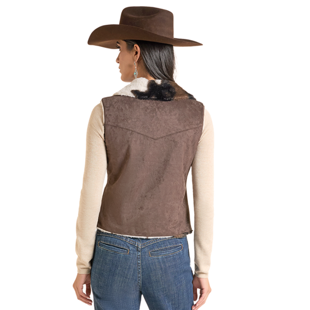 Powder River Outfitters Ladies Brown Microsuede & Cowhide Vest DW98C09316