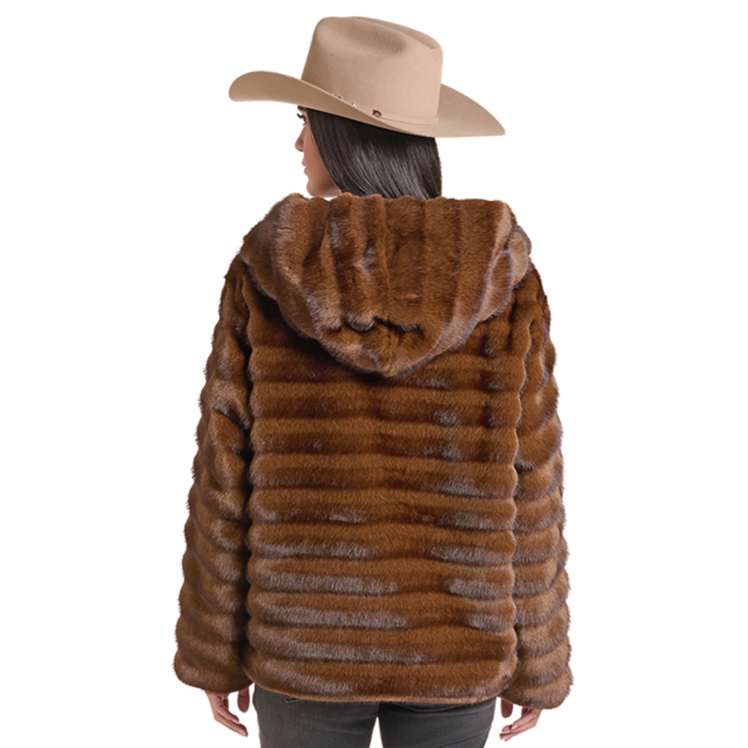 Powder River Outfitters Ladies Brown Panelled Faux Fur Short Coat DW92C09320