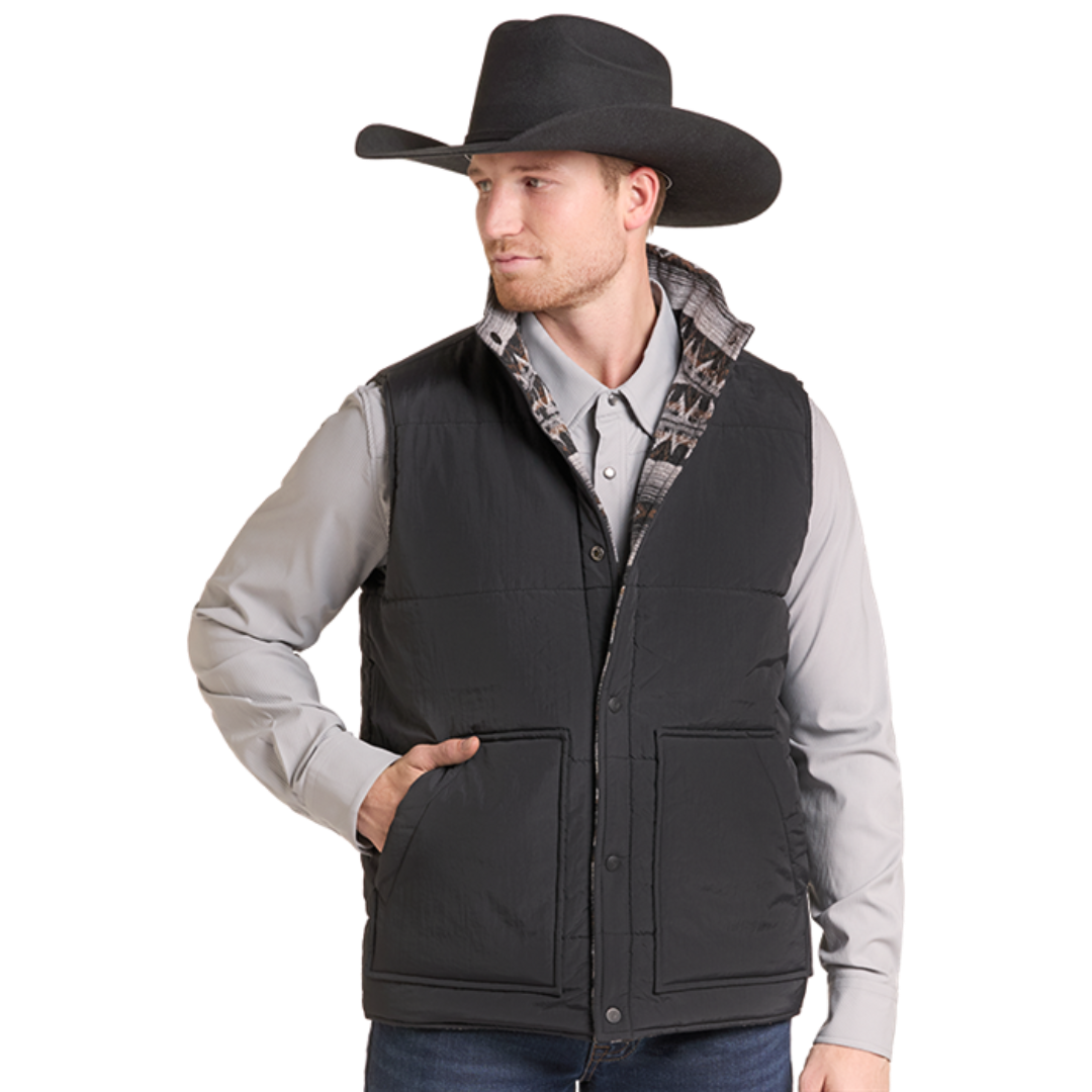 Rock & Roll Denim Men's Grey Aztec Jacquard Reversible Vest  BM98C09190