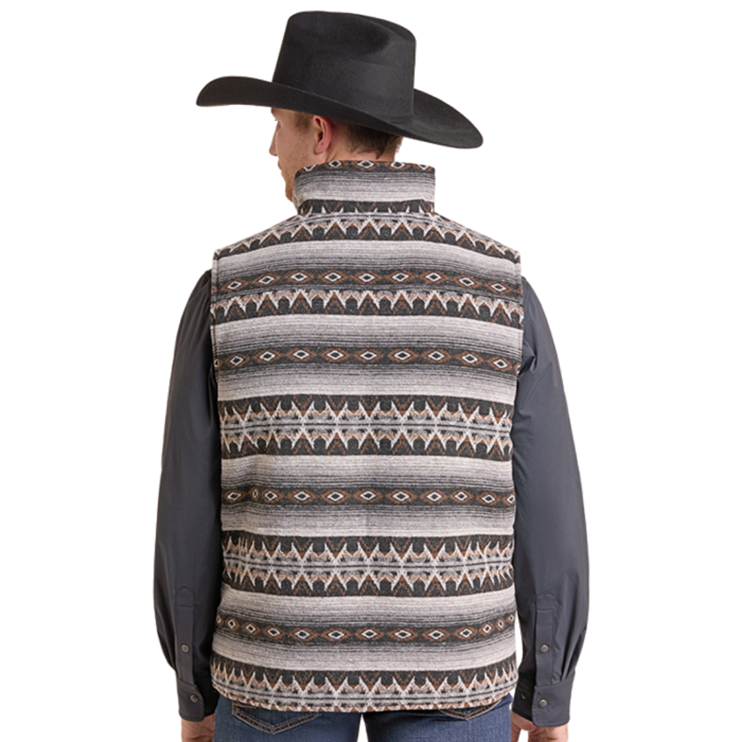 Rock & Roll Denim Men's Grey Aztec Jacquard Reversible Vest  BM98C09190