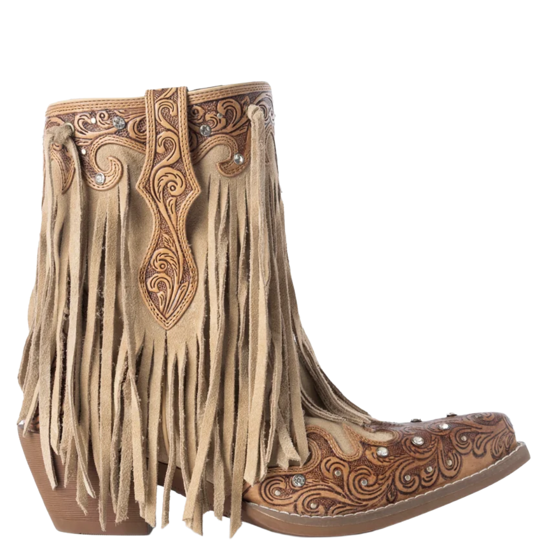 Myra Ladies Nashville Nights Fringe Ember Leather Western Bootie S-14740