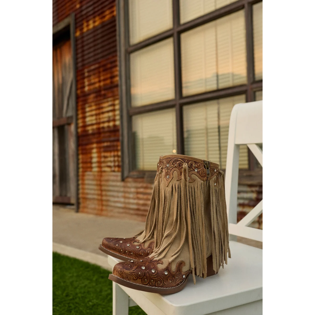Myra Ladies Nashville Nights Fringe Ember Leather Western Bootie S-14740