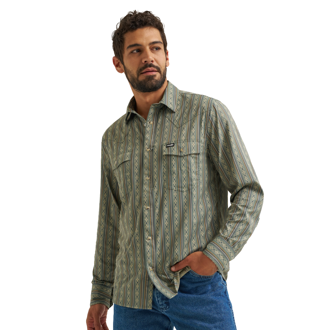 Wrangler X ATG Men's Technical Dark Forest Diamond Stripe Snap Shirt 112384279