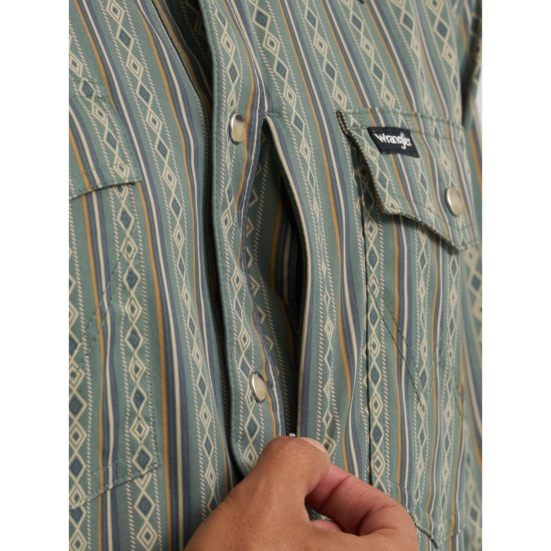 Wrangler X ATG Men's Technical Dark Forest Diamond Stripe Snap Shirt 112384279