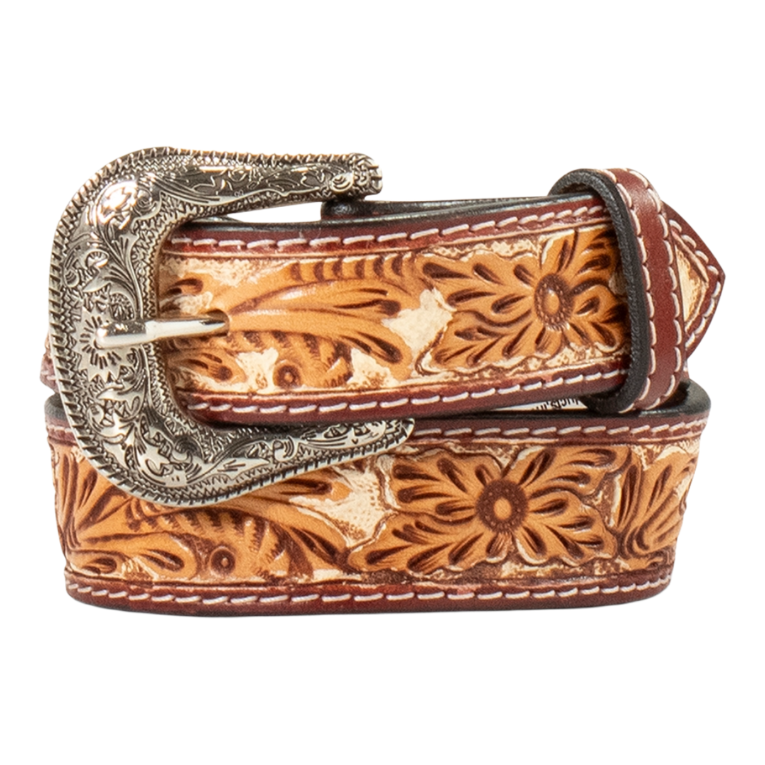 Ariat Youth Boy's Tan Floral Tooled Leather Western Belt A1308308