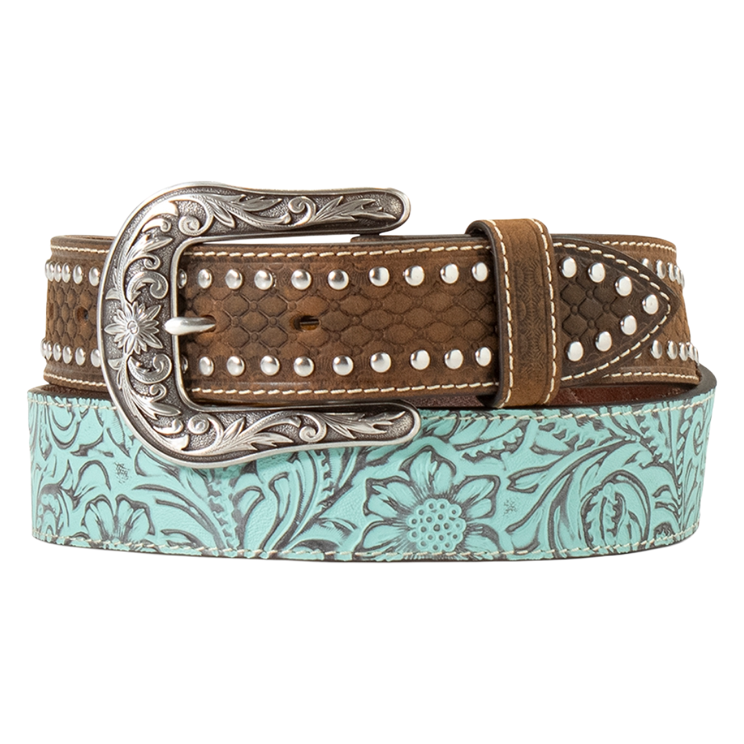 Ariat Ladies Turquoise Floral Embossed Leather Western Belt A1566633
