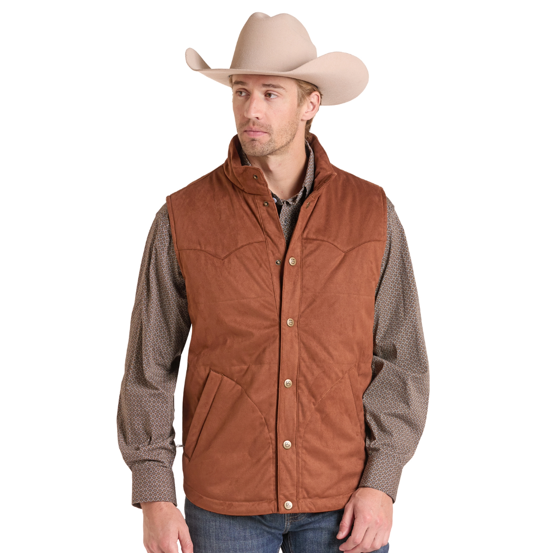 Powder River Outfiftters Men's Red Rock Camel Microsuede Puffer Vest DM98C09269