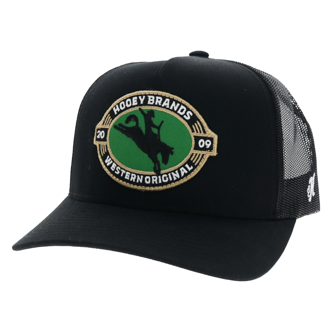 Hooey Pinch Black Oval Green Patch 5 Panel Trucker Cap 2671T-BK