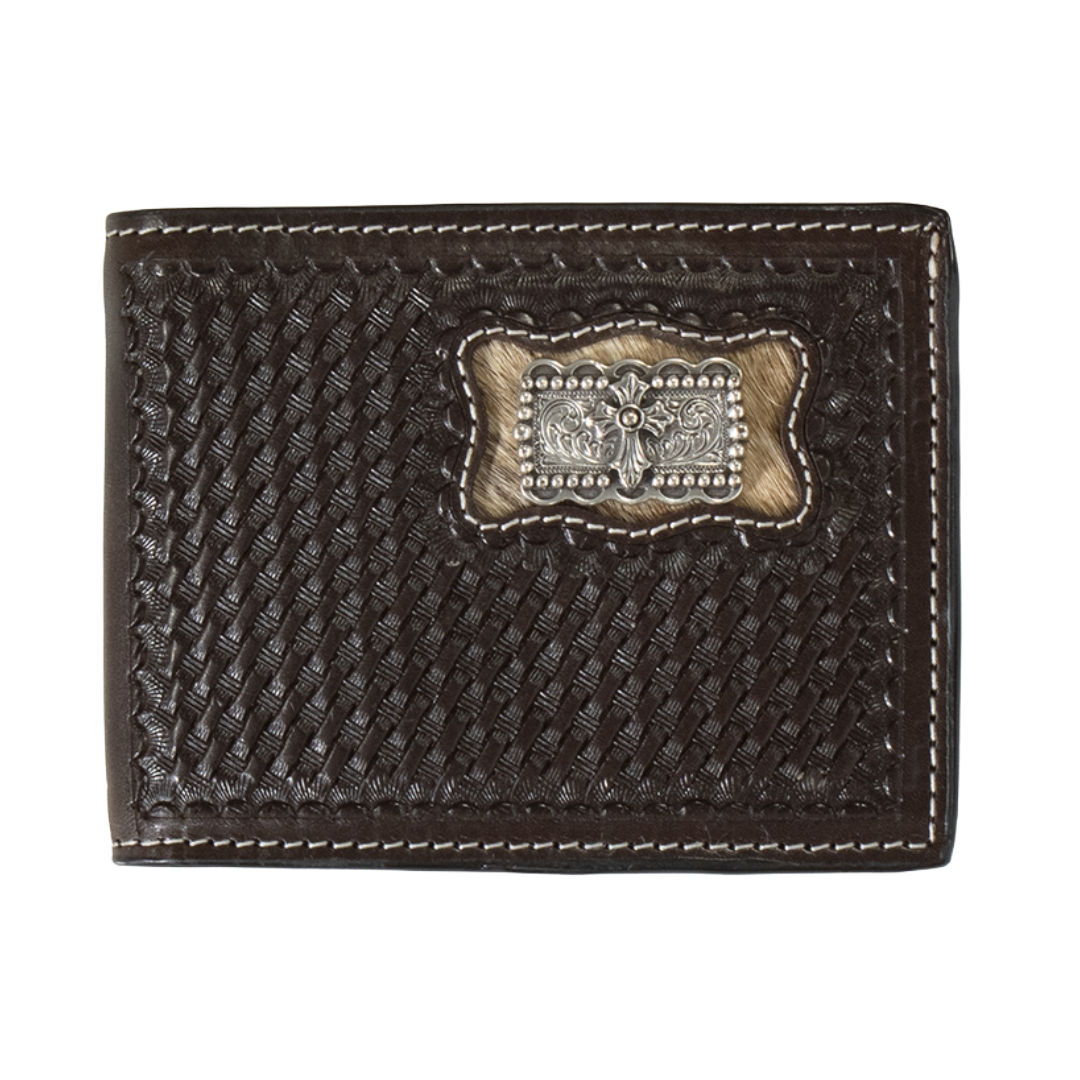 3D Belt Company Men's Brown Leather Calf Hair Inlay Bifold Wallet D250008502