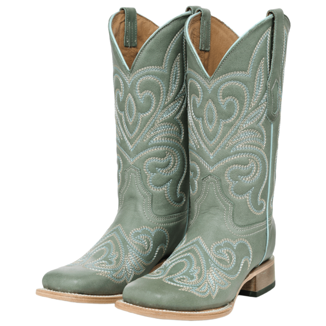 Circle G by Corral Ladies Aqua Curved Embroidery Pattern Wide Square Toe Boot L6468